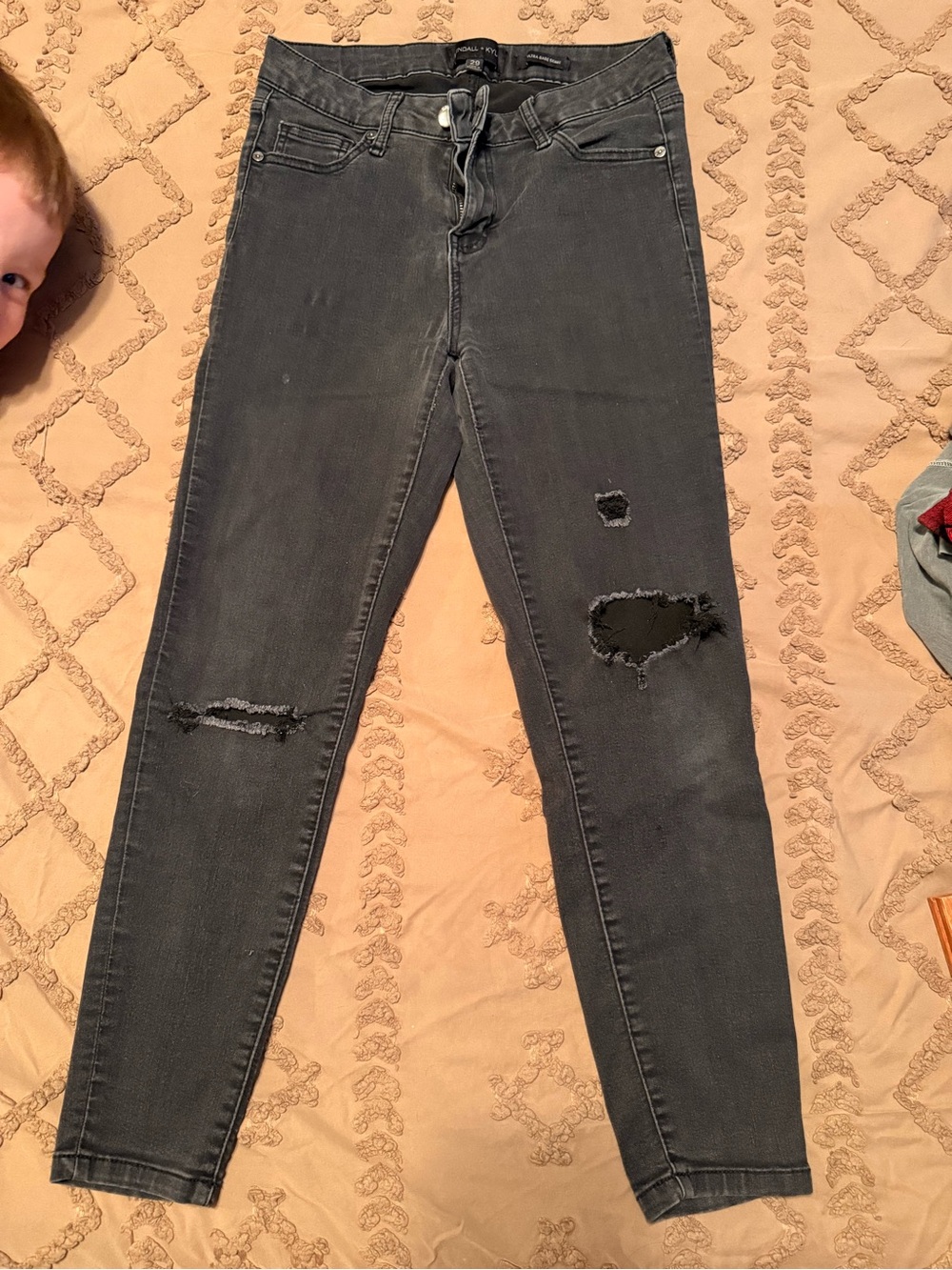 Kendall & Kylie Distressed Skinny Jeans - Charcoal